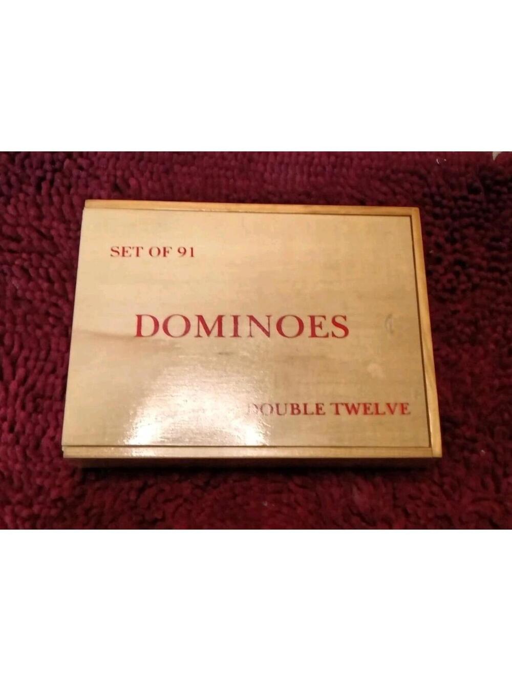 Double 12 Dominoes Set 91 Pieces Color Dot Tiles Wooden Box Complete